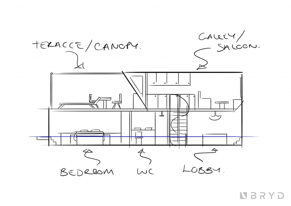 50′ Houseboat ideation drawing