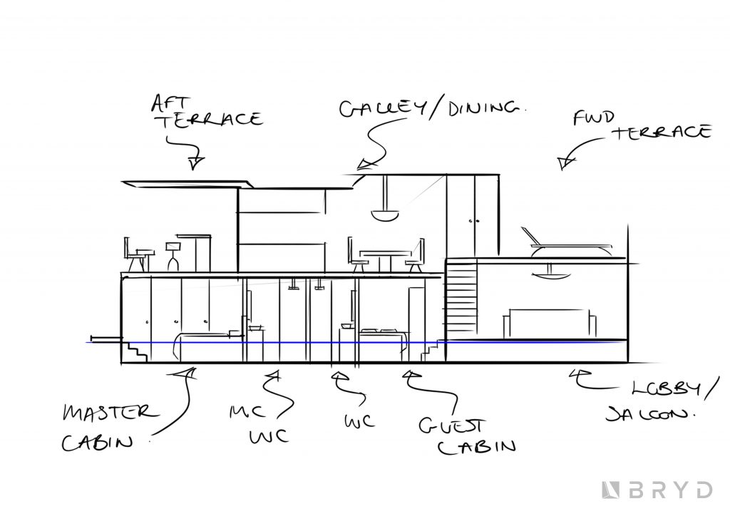 50′ Houseboat ideation drawing