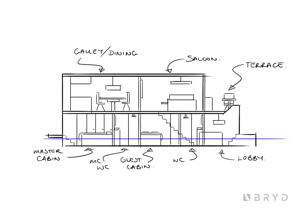 50′ Houseboat ideation drawing