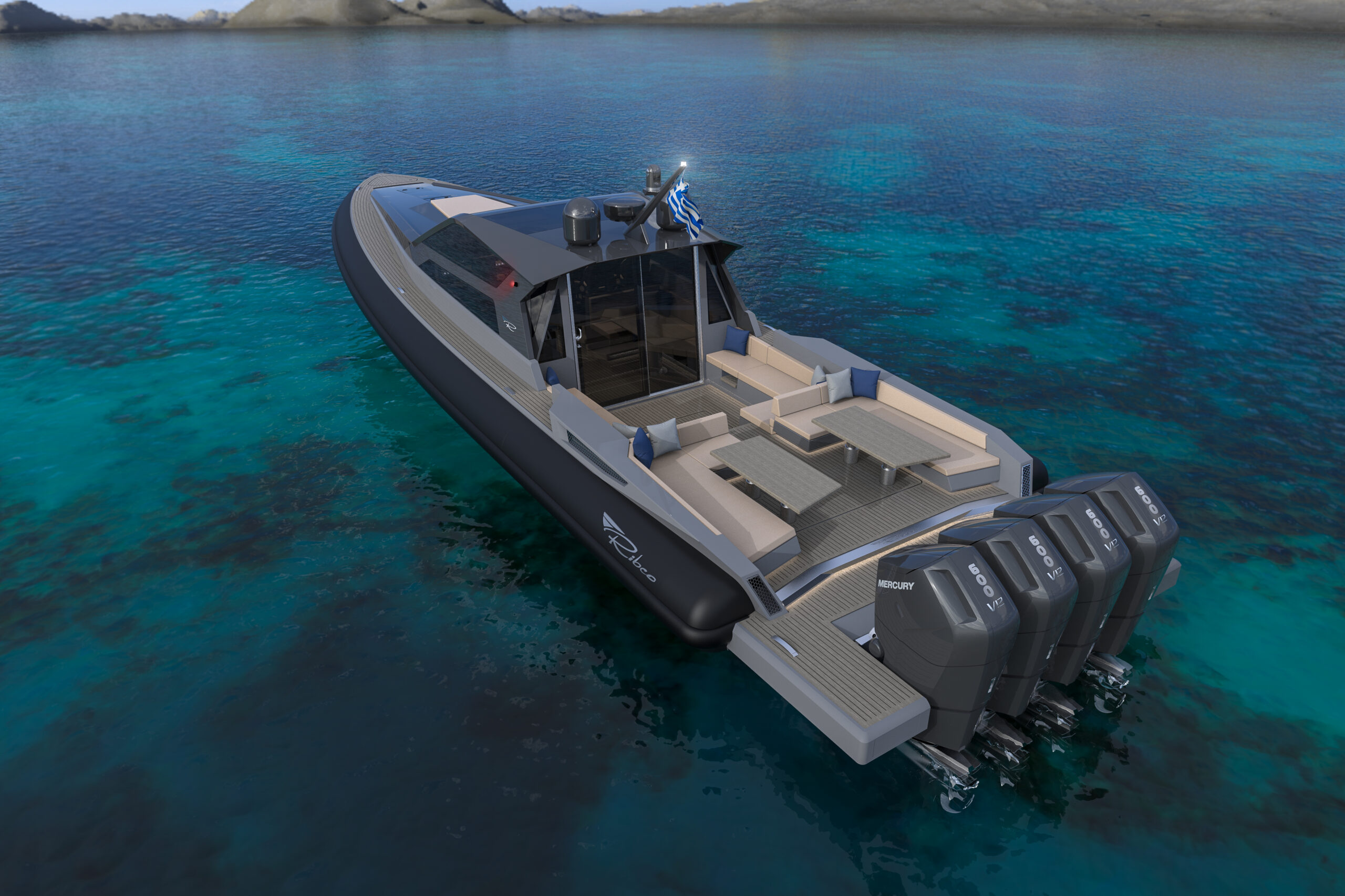 Ribco RSY 53 aft perspective, outboard version