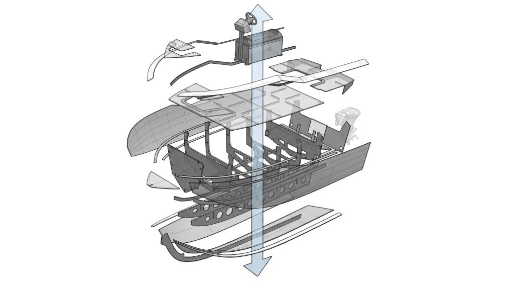 Teal Marine 5m — Exploded view of the HDPE structure