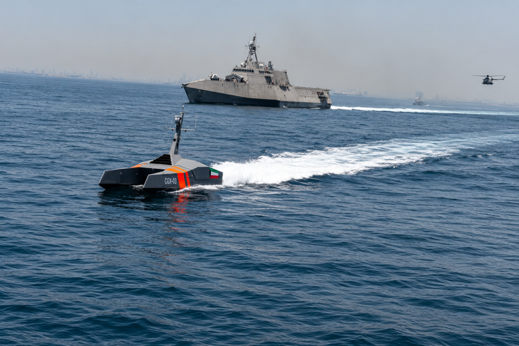 NeedleFish USV — Underway with a coast guard ship behind